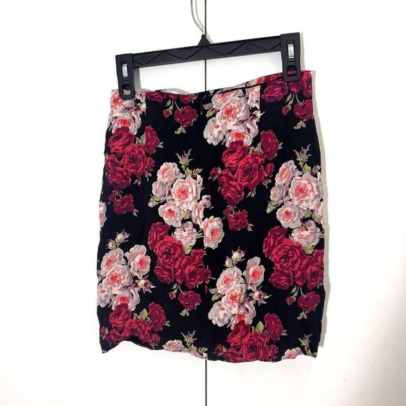 The Kooples Skirt Size 1 Floral Tulip Mini Black Pink - Picture 2 of 6